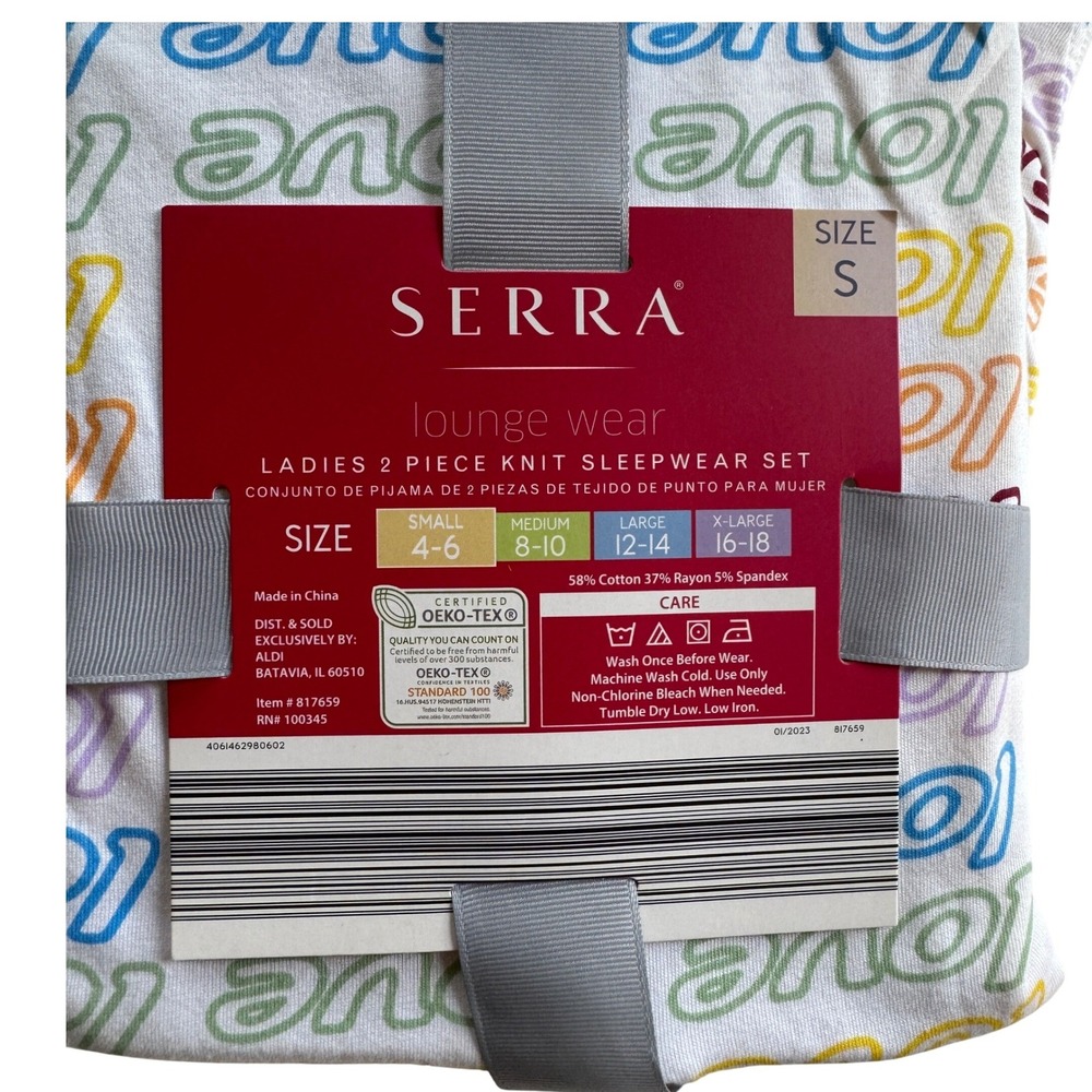 Serra Lounge Wear Womens Small Love Print Rainbow 2 Piece Knit Sleepwear Set New - Picture 6 of 8